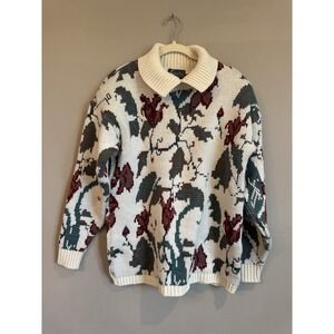 Vintage Tundra Canada Floral Wool Blend Women's Oversized Sweater Medium Chunky‎
